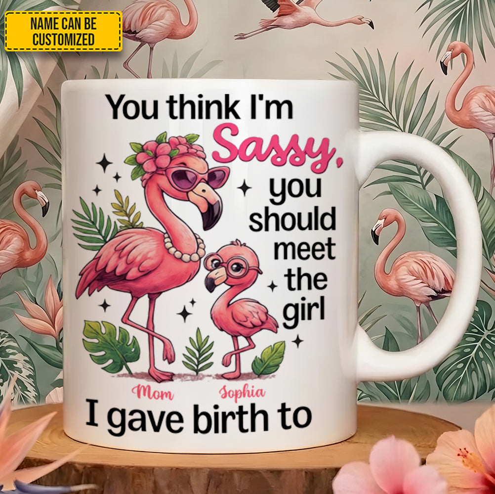 Personalized Flamingo Mom & Daughter White Mug