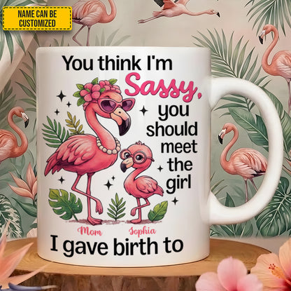 Personalized Flamingo Mom & Daughter White Mug