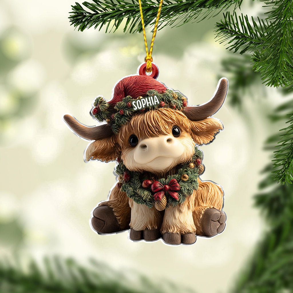 Personalized Cute Highland Cow Acrylic Ornament