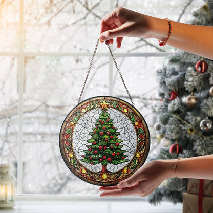 Christmas Tree & Candle Stained Glass Suncatcher