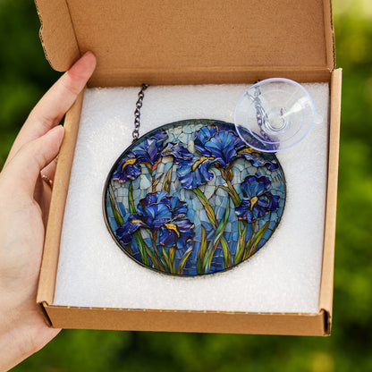 Blue Iris Stained Glass Suncatcher
