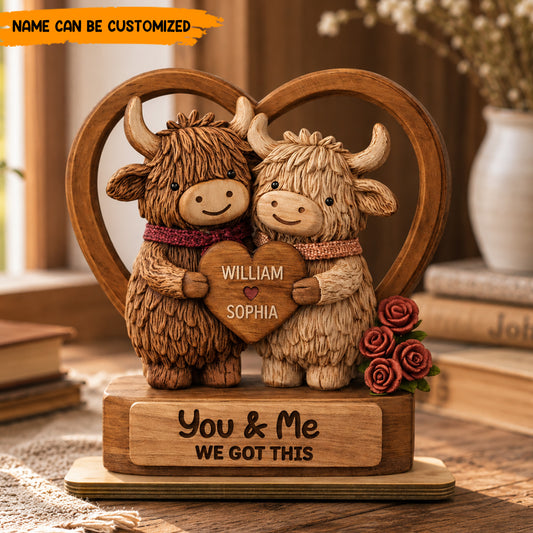 Custom Highland Cow Wooden Plaque – Personalized Couple Gift
