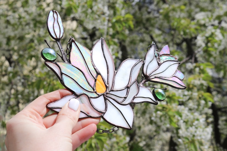 Magnolia White Flower Window Hanging Acrylic