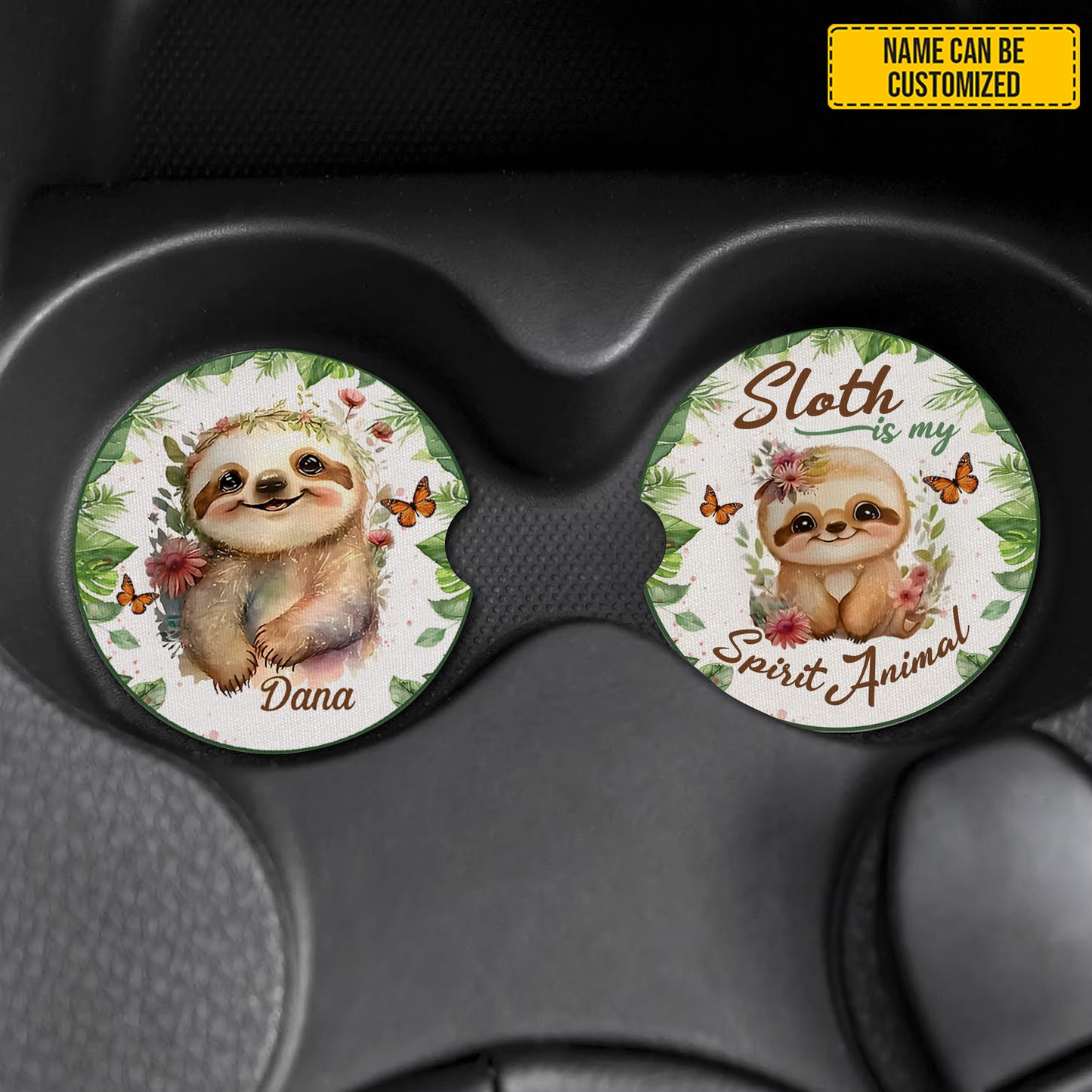Personalized Sloth-Themed Car Coaster
