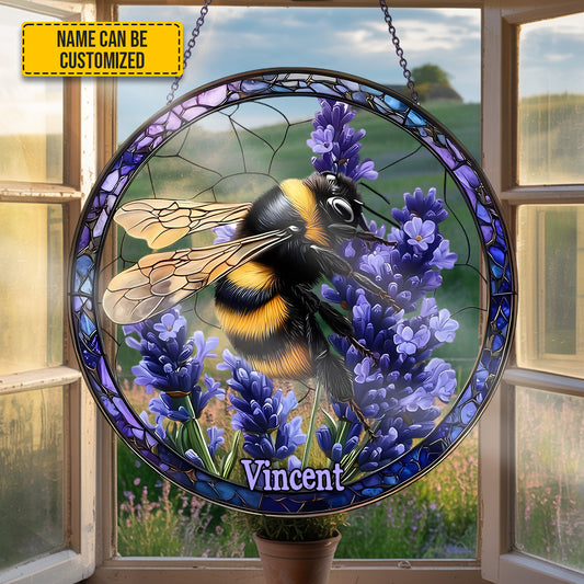 Personalized Bumblebee Lavender Stained Glass Suncatcher