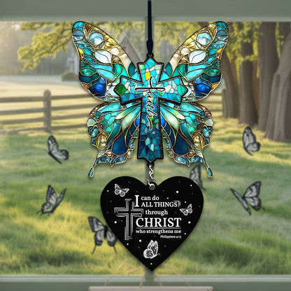 Butterfly & Cross Faith Acrylic Suncatcher with Scripture