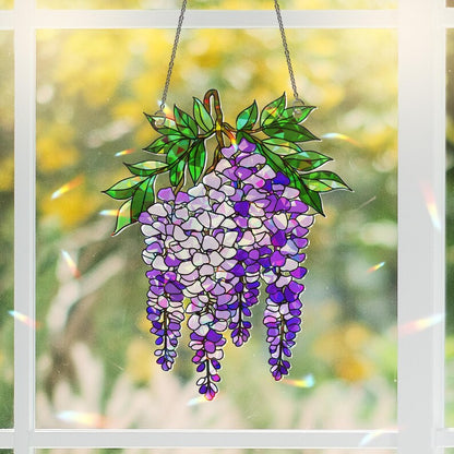 Wisteria Branch Bouquet Holographic Acrylic Window Hanging
