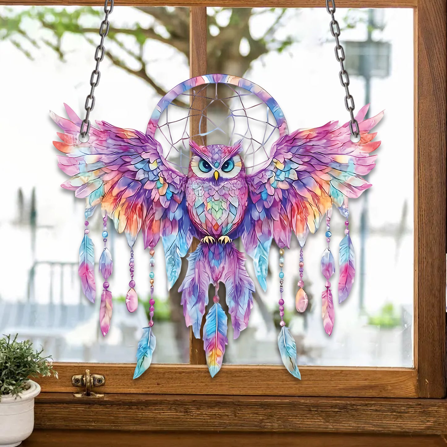 Bohemian Style Owl Acrylic Window Hanging
