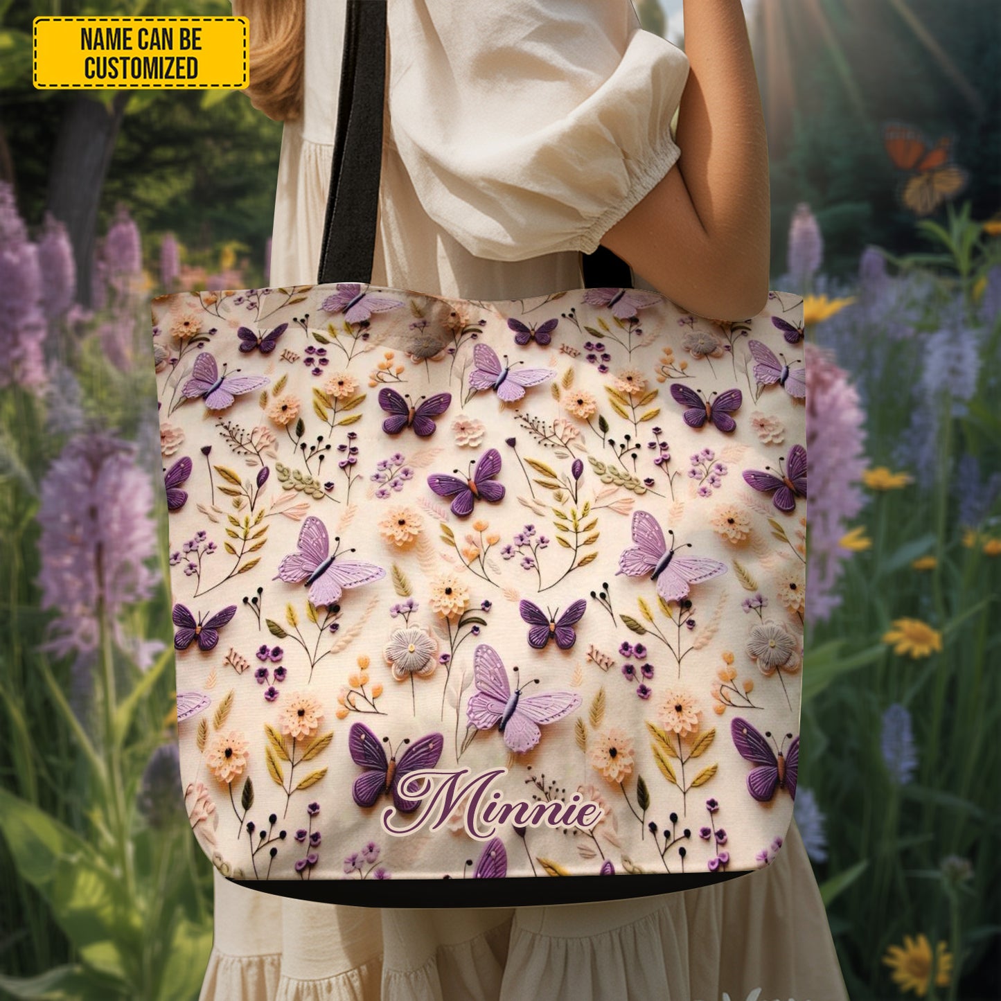 Floral Butterflies Tote Bag - Personalized Tote Bag