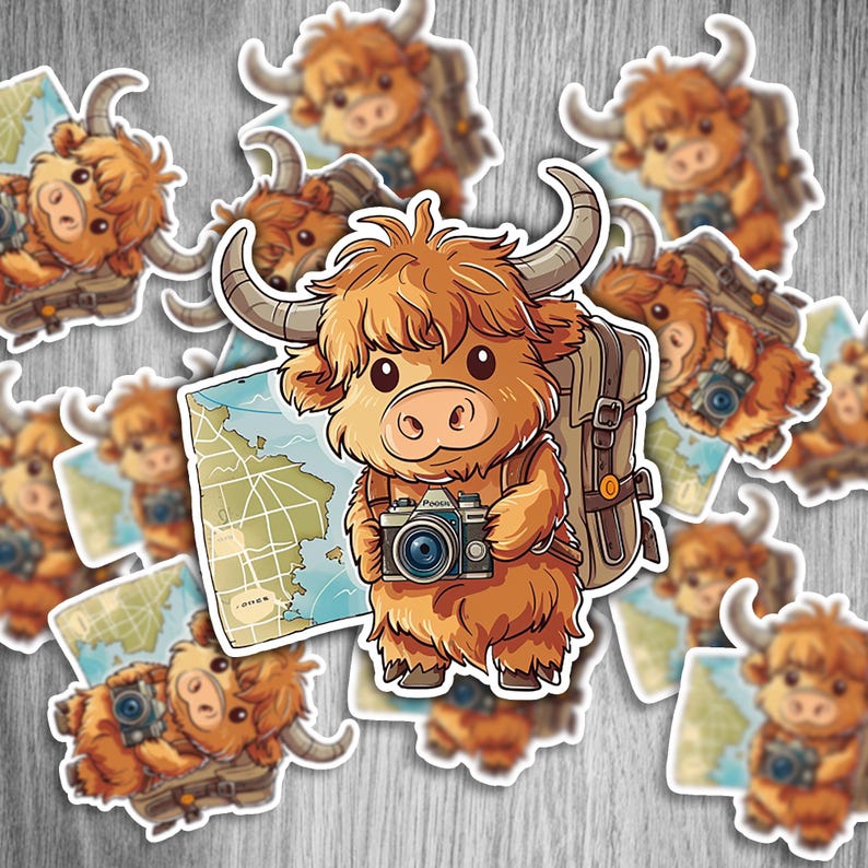 Cute Baby Highland Cow Adventure Sticker
