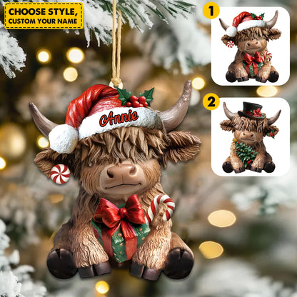 Cute Christmas Highland Cow - Personalized Highland Cow Ornament