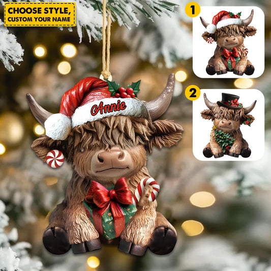 Cute Christmas Highland Cow - Personalized Highland Cow Ornament