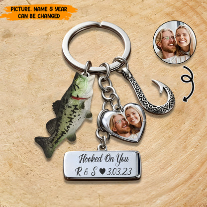 Hooked On You - Personalized Custom Photo Fishing Keychain