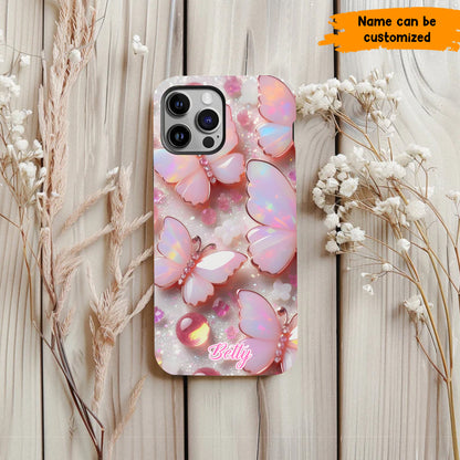 Personalized Pink Opal Butterfly Phone Case