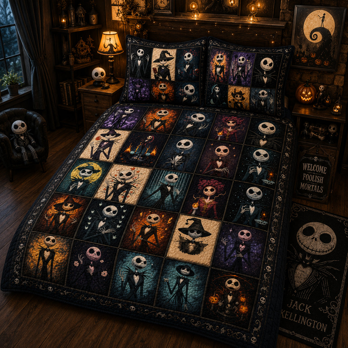 Gothic Skeleton Patchwork Quilted Bedding Set