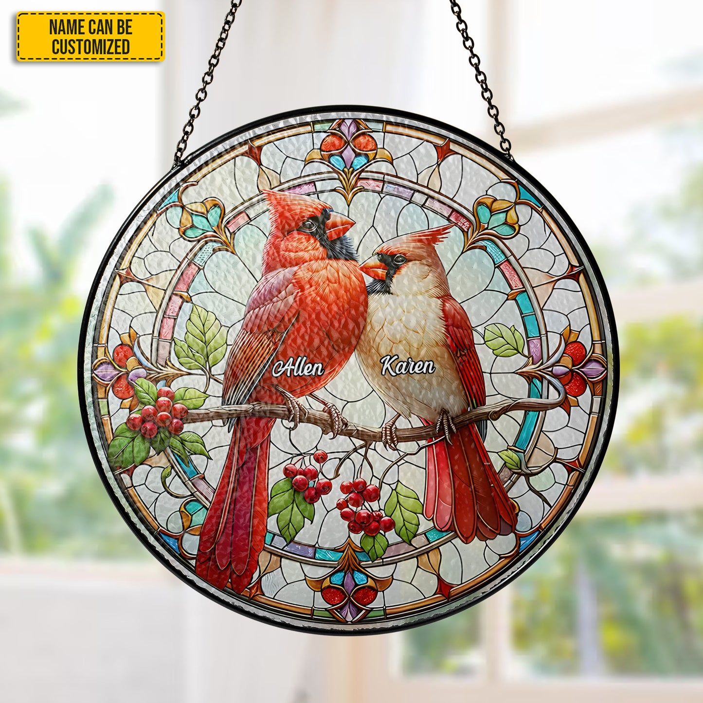 Personalized Cardinal Couple Stained Glass Suncatcher