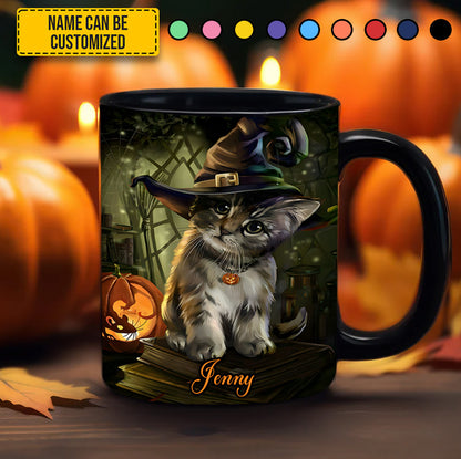 Personalized Halloween Witch Cat Black Mug