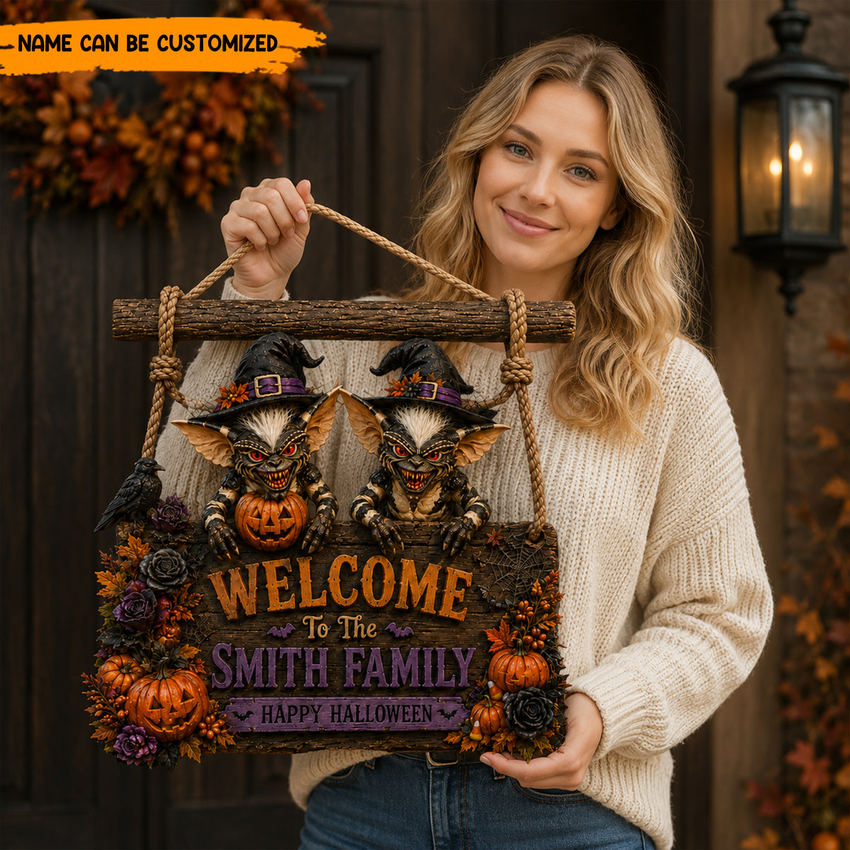 Personalized Halloween Family Welcome Wooden Sign