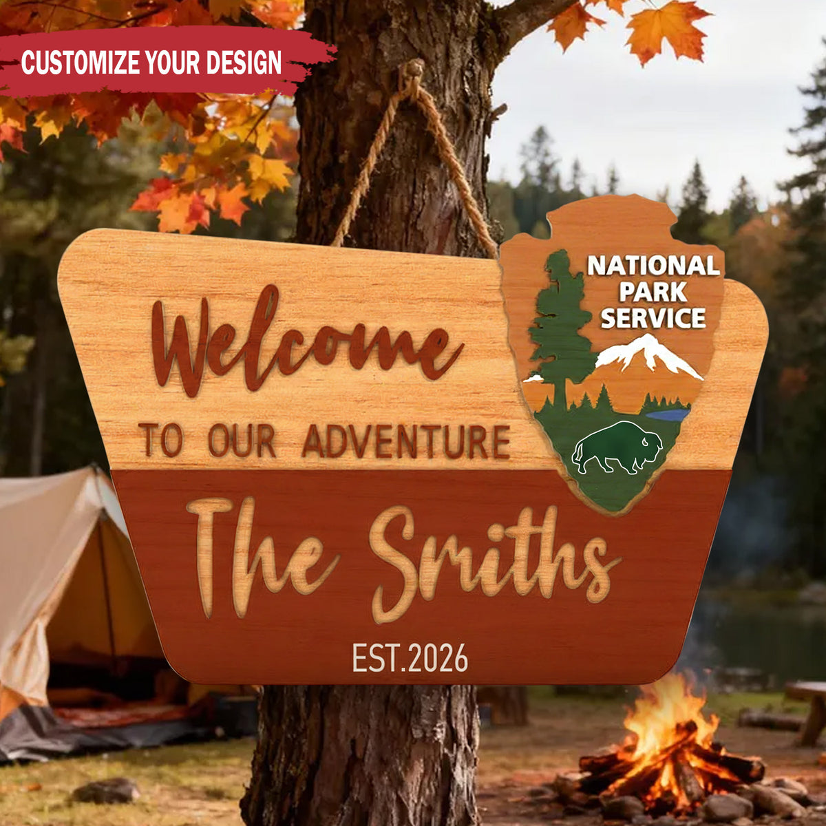 Personalized Welcome to Our Adventure Cabin Wood Sign