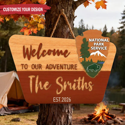 Personalized Welcome to Our Adventure Cabin Wood Sign