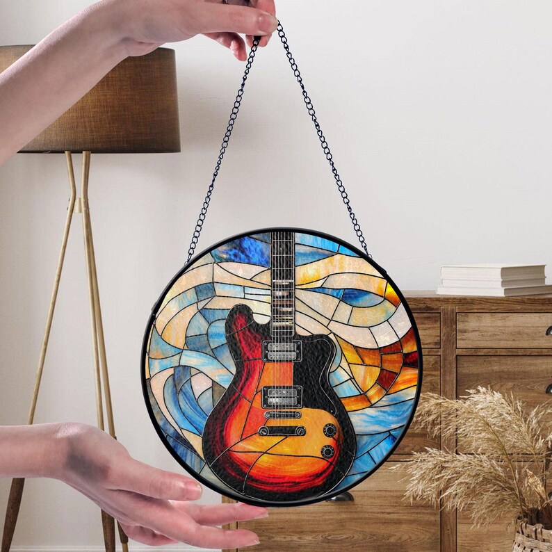 Faux Stained Glass Electric Guitar Suncatcher