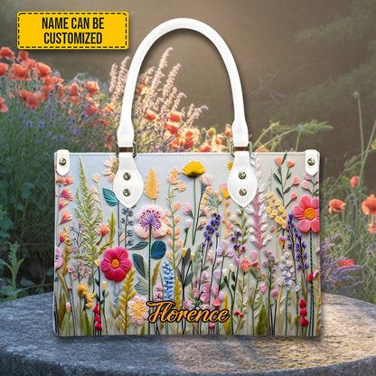Personalized Floral Leather Handbag