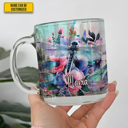Dragonfly Flower - Personalized Dragonfly Glass Mug