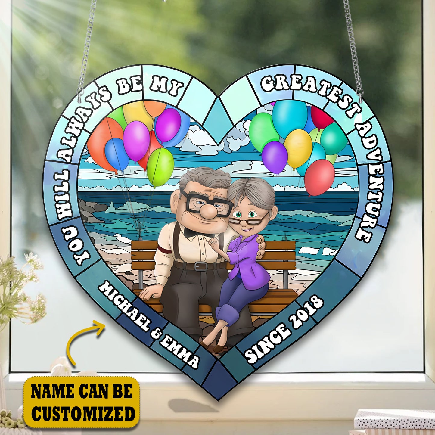 Old Couple Acrylic Window, Couple Acrylic Window Hanging