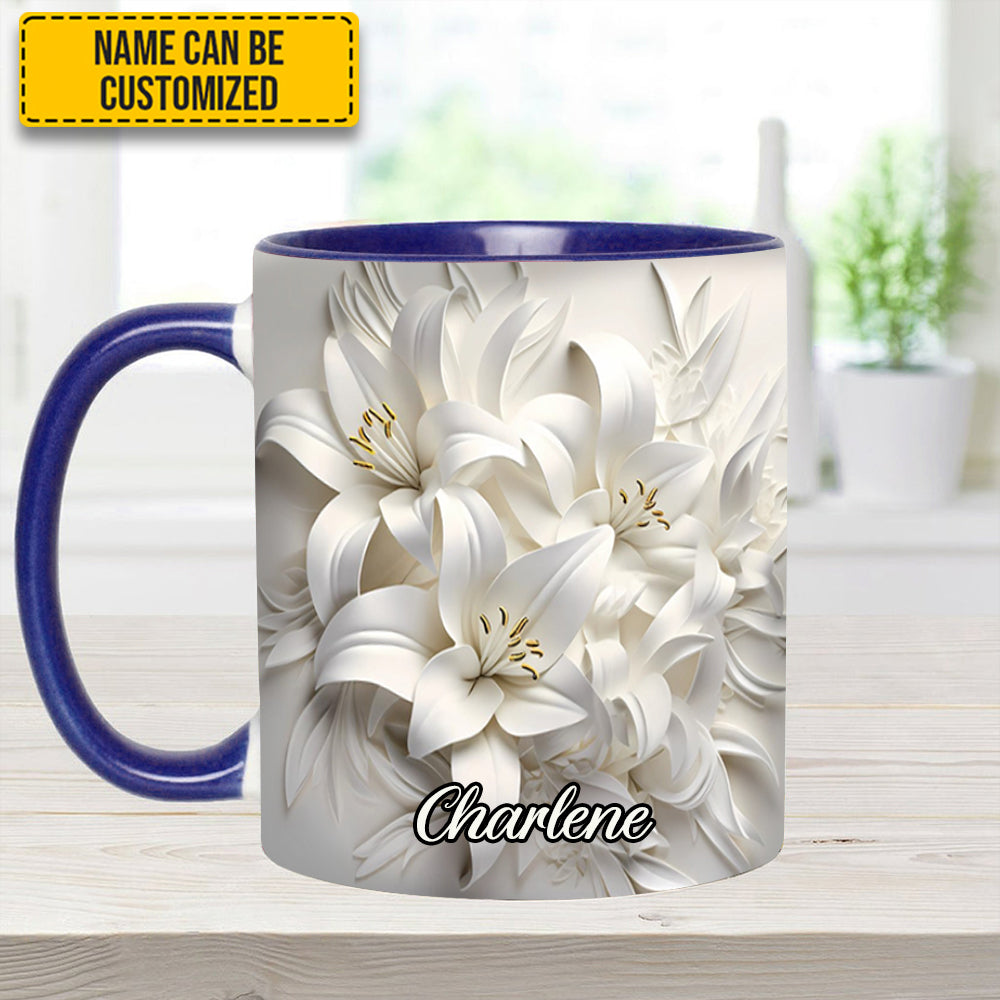 White Lilies Flowers - Personalized Flower Accent Mug