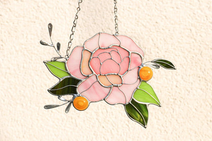 Pink Peony Flower Window Hanging Acrylic