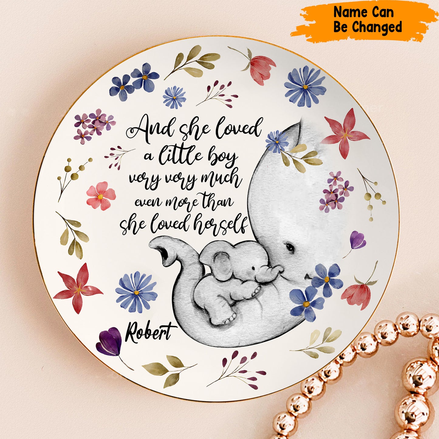 And She Loved - Personalized Mother Elephant Ceramic Round Plate