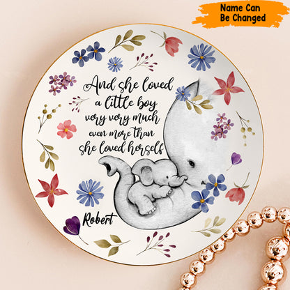 And She Loved - Personalized Mother Elephant Ceramic Round Plate