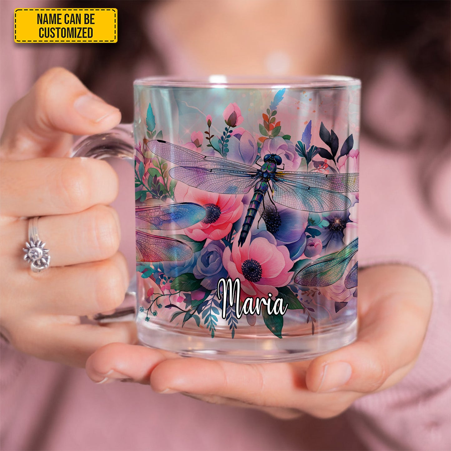 Dragonfly Flower - Personalized Dragonfly Glass Mug