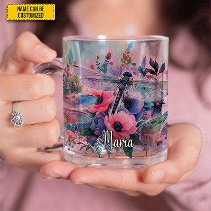 Dragonfly Flower - Personalized Dragonfly Glass Mug