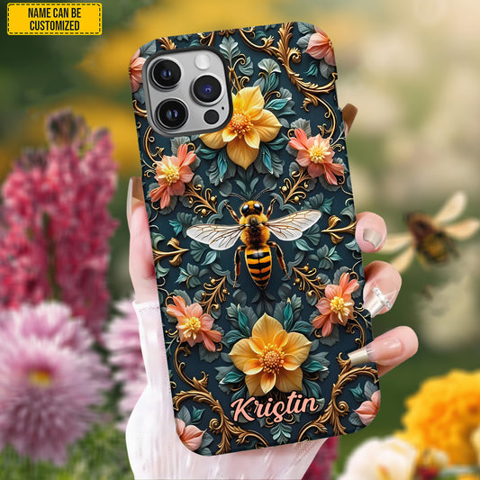 Personalized Bee & Floral Art Phone Case