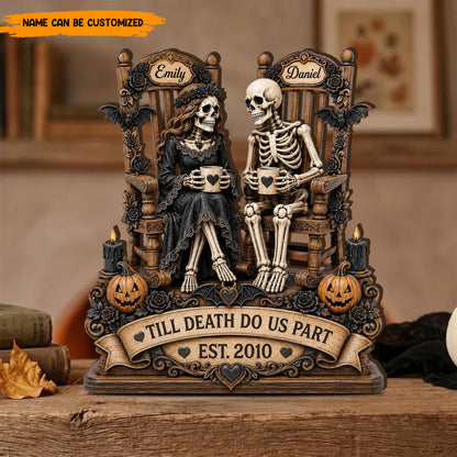 Personalized Skeleton Couple Wooden Block, Custom Gothic Wedding & Halloween Gift