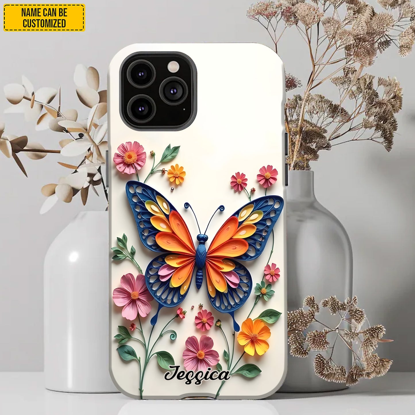 Personalized Butterfly & Floral Phone Case