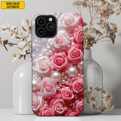 Personalized Flowers & Pearl Phone Case