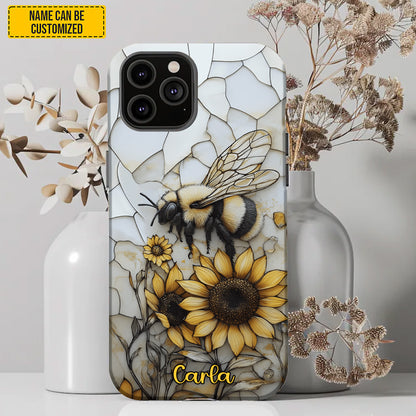 Sunflower Bee Stained Glass - Personalized Phone Case