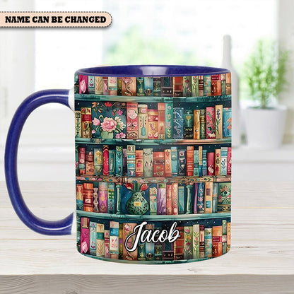 Personalized Bookshelf Mug – Cozy Library Lover’s Dream