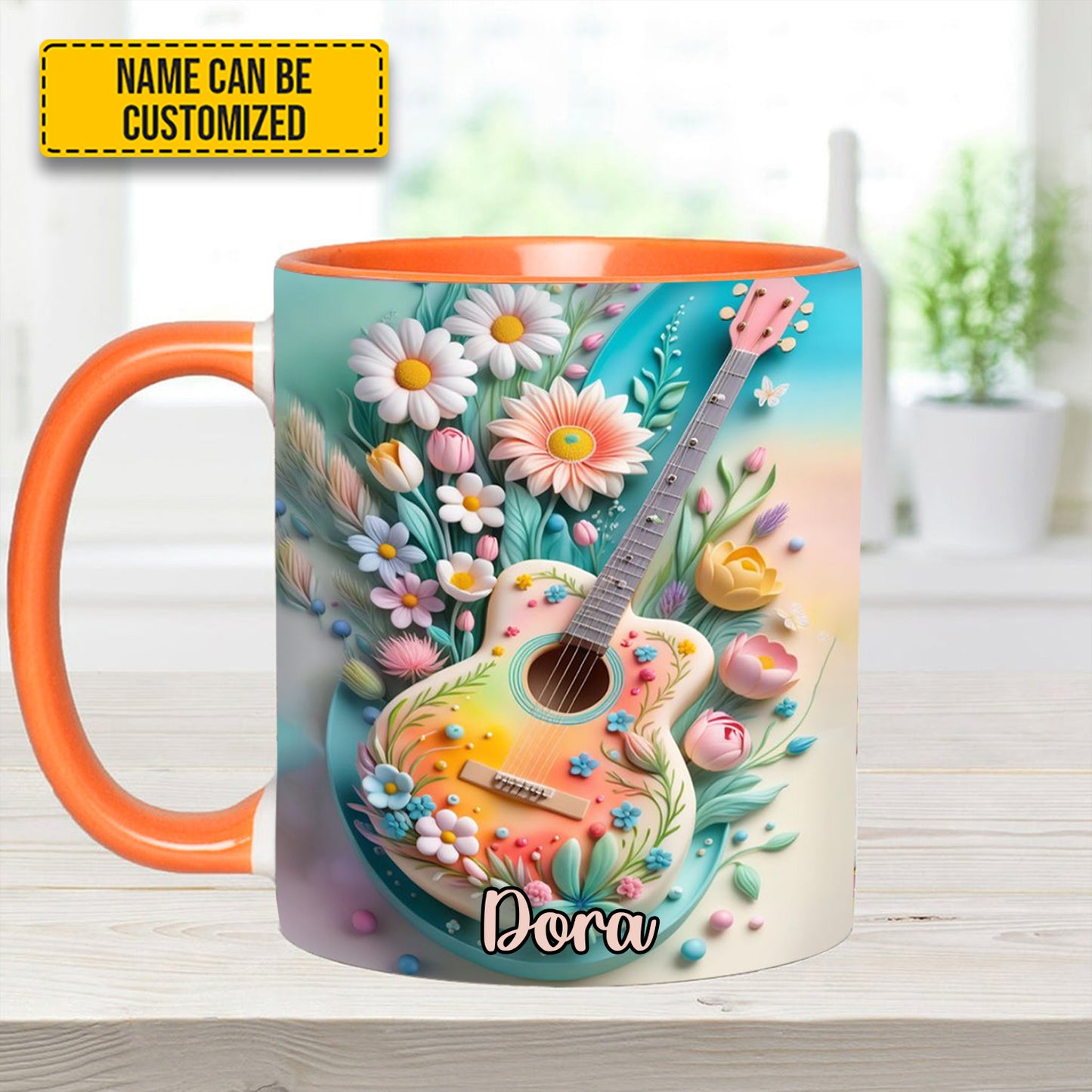 Guitar Floral - Personalized Guitar Accent Mug