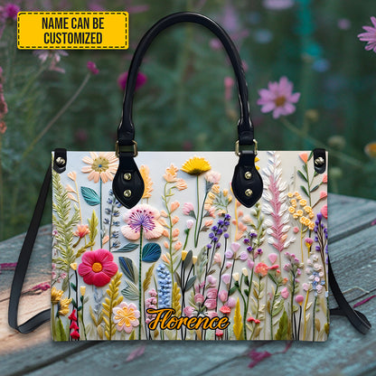 Personalized Floral Leather Handbag