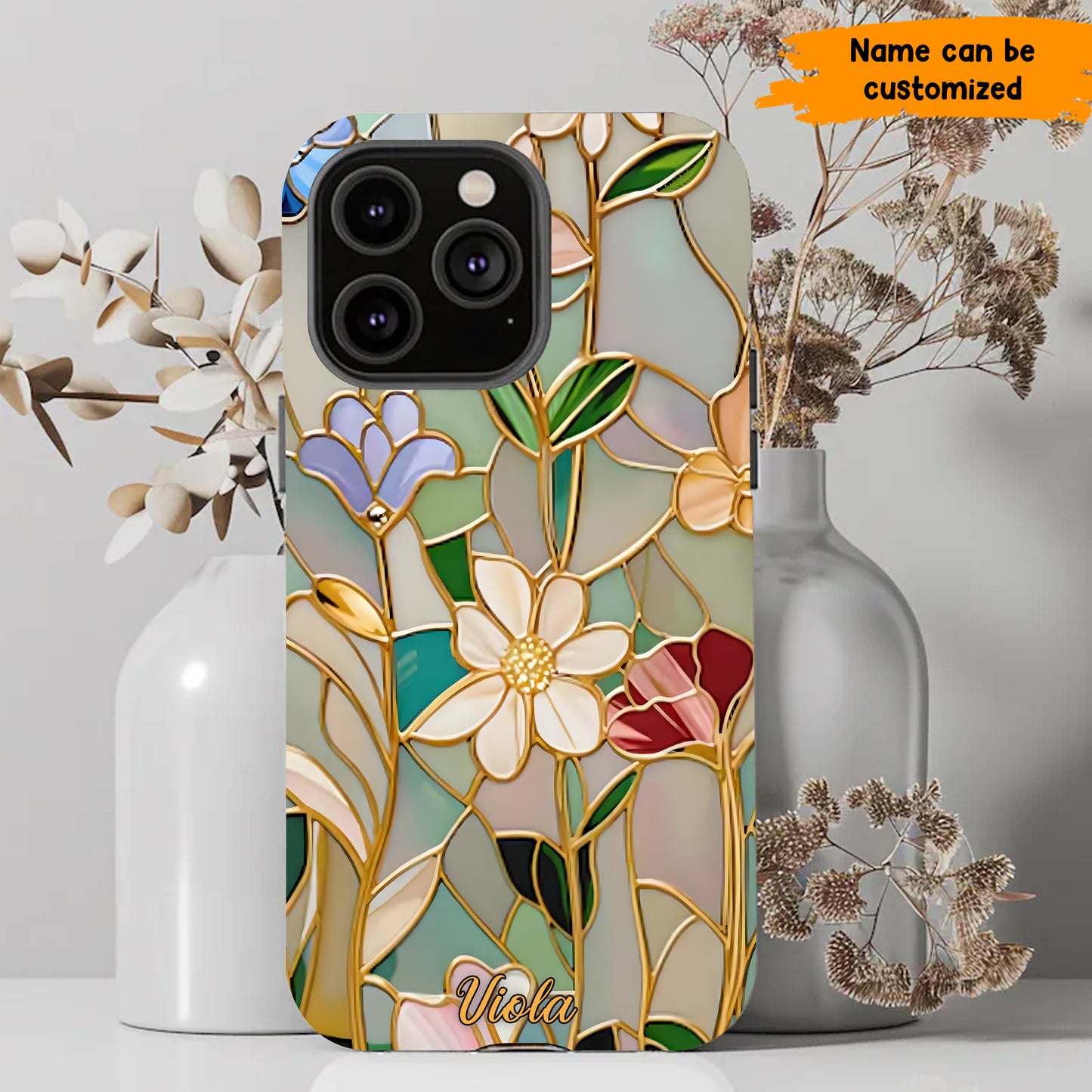 Personalized Wildflower Stained Glass Effect Phone Case