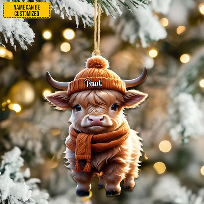 Personalized Charming Christmas Cow Acrylic Ornament