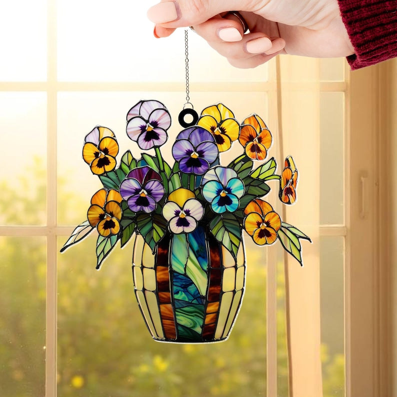 Pansy Flowers Acrylic Window Hanging