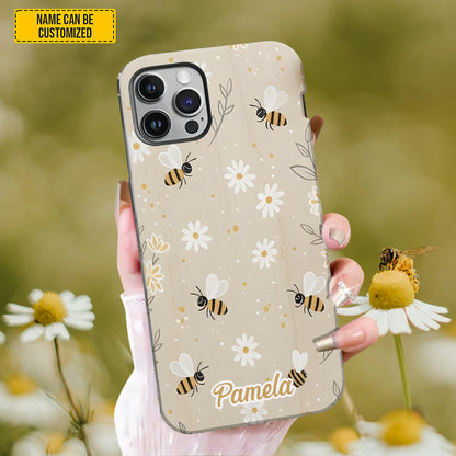 Beige Bee and Daisy Floral - Personalized Phone Case