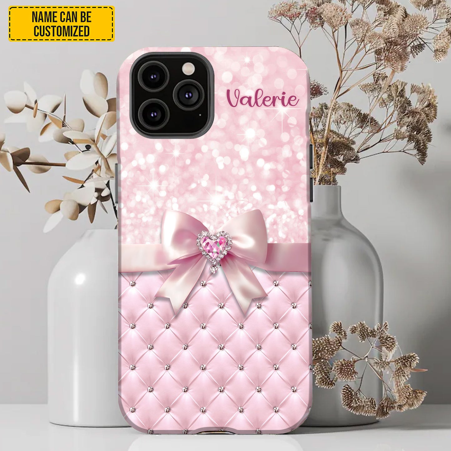 Personalized Pink Diamond Bow Phone Case