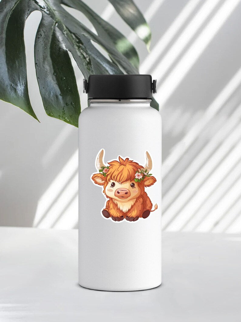 Adorable Cute Baby Highland Cow Kawaii Sticker