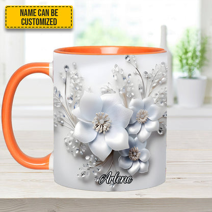 White Flowers - Personalized Flower Accent Mug