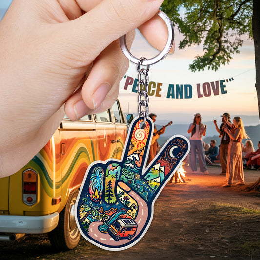 Peace & Love Retro Keychain